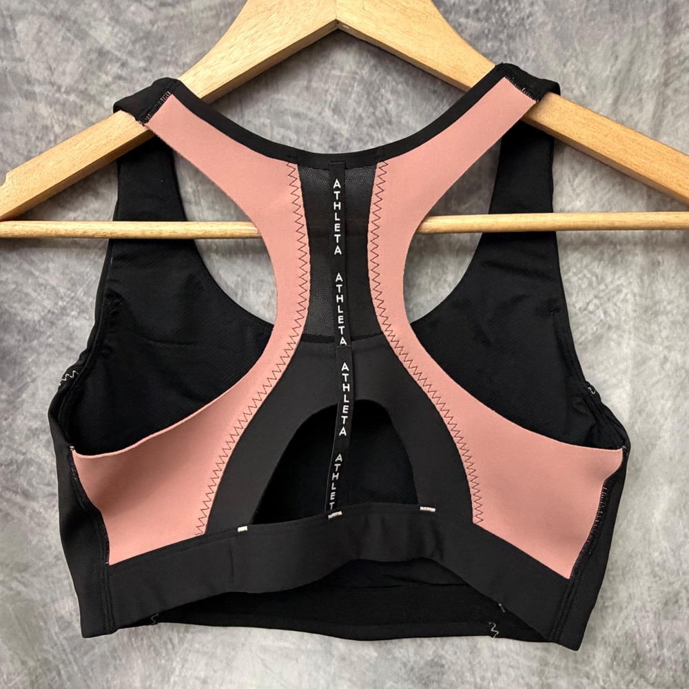 Athleta Womens Black Pink Colorblock Mesh Racerback Sports Bra 984001-00 S
